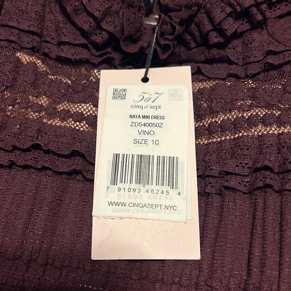 Cinq a Sept Naya Off-The-Shoulder Bell-Sleeve Mini Dress Vino Cocktail NWT - Picture 3 of 4